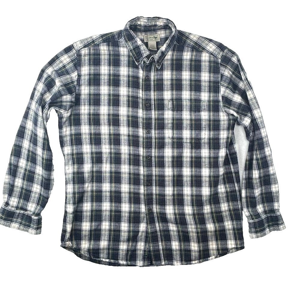 LL Bean Button Up Shirt Plaid Blue Casual Button Down Flannel Gorpcore M